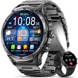 LIGE Reloj Inteligente Hombre con LED Linterna, 1.85" Smartwatch Militar con 710mAh/Llamadas Bluetooth, 110+ Modos Deportivos Pulsómetro Monito IP68 Impermeable de Sueño para Android iOS,Negro