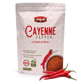 Arigold All-Natural 1LB Cayenne Pepper Powder | Natural Sun-Dried Red Pepper 100% Chemical-Free, Hot Spice 60,000-80,000 SHU | Non-GMO, Non-Irradiated, Additive Free, Gluten-Free | Perfect for Cooking – Resealable Bag Bulk Cooking Seasoning.