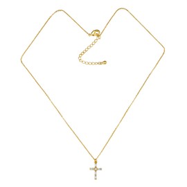 MINDDHA 14K/18K Gold Plated Cubic Zirconia Cross Necklace for Women | Cross Faith Pendant Necklaces | Silver Cross Necklace, Gold Cross Necklace for Women | 15"/18" + 3 inches Extender, 18" + 3 Inch