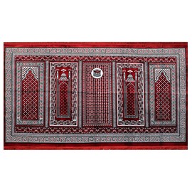 Modefa Islamic Turkish Prayer Rug Wide 5 Multi Person Velvet Janamaz Sajadah Carpet Kaba Mosque Red