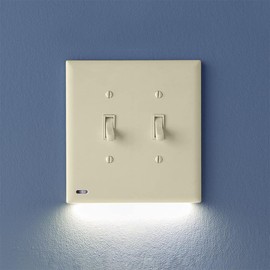 Single - SnapPower SwitchLight [for Double-Gang Light Switches] - Switch Wall Plate with Built-in LED Night Lights - Bright/Dim/Off Options - Auto On/Off Sensor - (Toggle, Light Almond)