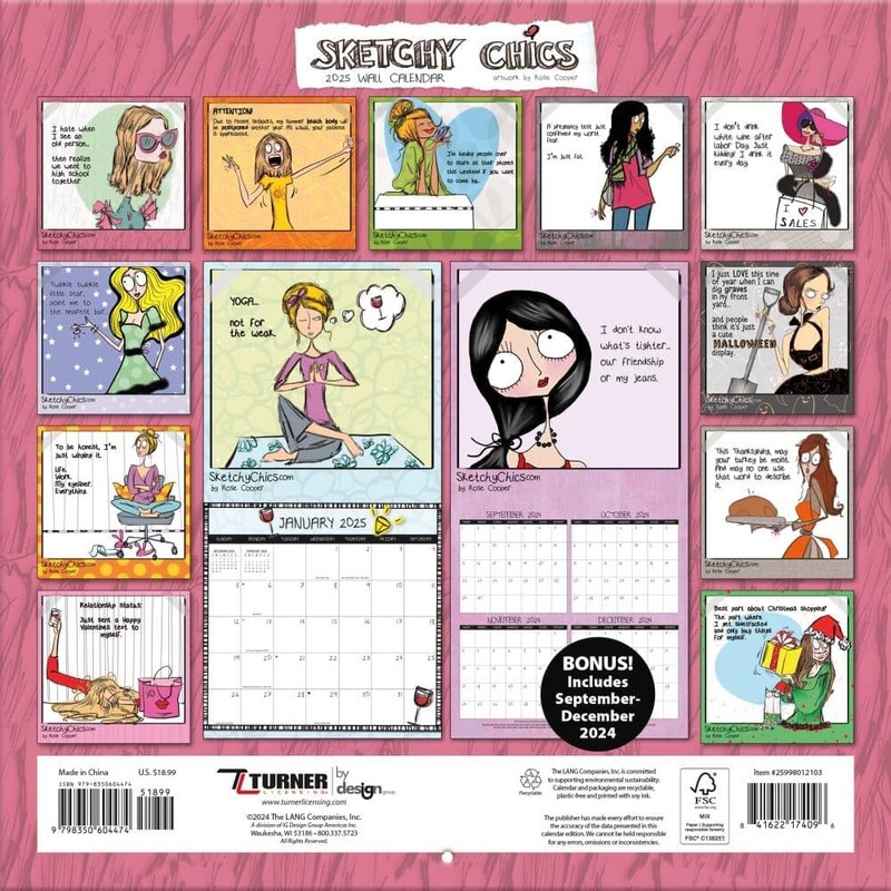 TURNER LICENSING 2025 Sketchy Chics 12x12 Wall Calendar (25998012103)