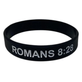 TheAwristocrat_USA Company_3-Pack Christian Bible Verse Silicone Bracelets Favorite Scripture Rubber Wristbands (Romans 8:28 Black, Small (7.1" 180mm))