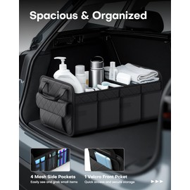 HOTOR Trunk Organizer for SUV – Foldable & Portable Car Organizers and Storage with 2 Compartments, Large Capacity Car Trunk Organizer Car Accessories for Truck Sedan, Black, 21.7" x 12.8" x 11.0"