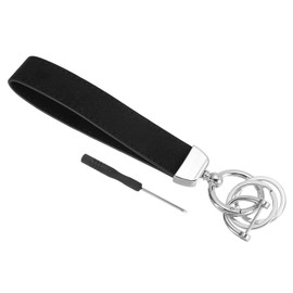 PATIKIL Leather Wristlet Keychain, Car Key Chain Holder Universal Key Fob Holder with 2 Key Ring and Anti-Lost D Ring Screwdriver Wallet Purse, Silver/Black