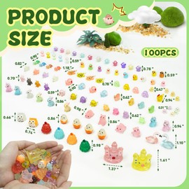 Tardigrade 100pcs Mini Resin Animals 24 Types Bulk, Glow in The Dark Mini Ducks Tiny Animals, Variety Micro Landscape Miniatures Creatures Decoration for Potted Plants Garden Aquariums and Dollhouse