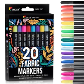 Zenacolor 20 Fabric Pens Permanent for Clothes, Easy to Use, Ideal for Plain T Shirt, Fabric Bag, Tote Bag, and Other Fabrics, Craft Paint Pens