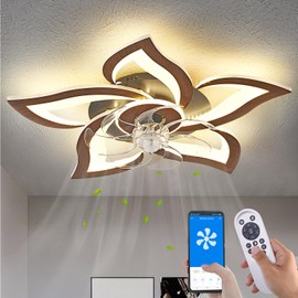 Yfrest Modern Ceiling Fan with Lights, Flush Mount Ceiling Fan with Remote, Low Profile Ceiling Fan with 3 Light Color 6 Speeds, bladeless Ceiling Fans for Kitchen Bedroom (Malnutcolor)