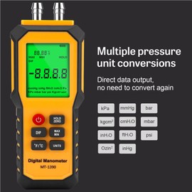 YZTMETER 5/16 Inches Diameter Pressure Port Digital Manometer, YZT Meter Dual Port Air Pressure Meter Pressure Gauge HVAC Gas Tester, Differential Pressure Manometer