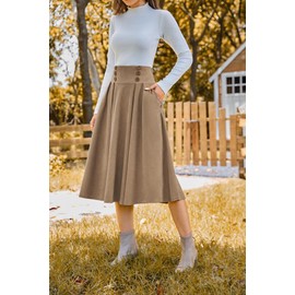 Belle Poque Corduroy Skirt for Women High Waisted Midi Skirts Vintage A-line Skirt with Pockets 2024 Fall Winter Beige S