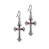 Gothic Victorian Cross Dangle Earrings with Red Austrian Crystals