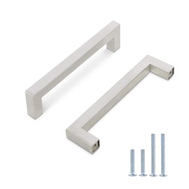 Probrico Stainless Steel Kitchen Cabinet Square Handles Brushed Nickel 5 in Holes Centers, 5.5 in Total Length 10 Pack