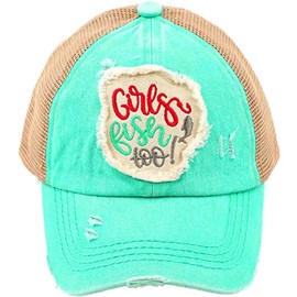 C.C Gorra de béisbol con Visera de béisbol para niños de 2 a 5, Criss Cross Distressed Girls Fish Too Mint, Talla única