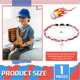 Glenmal 2 Rope Baseball Cross Necklace Baseball Titanium Necklace Stainless Steel Cross Pendant Sports Braided Tornado Baseball Necklace Gifts for Men, 20 Inches(Vintage Color)