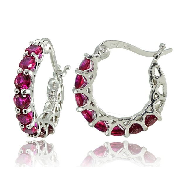 Sterling Silver Created Ruby Small Round Huggie Hoop Earrings