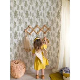 Illustrated Evergreen Forest Peel and Stick Wallpaper (Single Sheet - 2x9 ft, Sage Green)