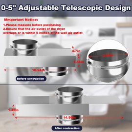 0-5'' Adjustable Periscope Dryer Vent Kit, Dryer Vent Connector for Tight Space Aluminum Telescoping Duct Hose Pipe Adapter Space-saving Replacement Vents with 2 Clamps and Aluminum Foil Tape