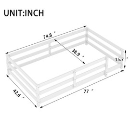 Zyerch Twin Size Floor Bed, Montessori Floor Bed with Fence, Kids Montessori Bed Twin Size, Wood Montessori Floor Bed for Kids, Girls, Boys (White)