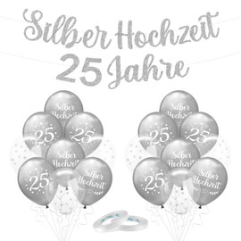 Silver Wedding Decoration, 25 Years Silver Wedding Balloons Set, Silver Wedding 25 Years Banner, 25th Anniversary Silver Balloons for Wedding Anniversary