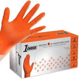 1st Choice 6 mil Orange Gloves, Disposable, Latex Free, Raised Diamond Grip, Mechanic Glove for Men, XLarge, 1 Box of 100