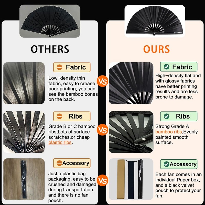 Raveahem Large Folding Fan, 13 Inch Clack Rave Fan Hand