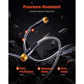 Happybuy Metal Garden Hose 50 ft, Rust Proof Stainless Steel Water Hose, Heavy Duty Backyard Hose with 10 Function Nozzle, No-Kink & Flexible Water Pipe