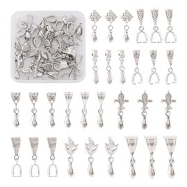 Pandahall 40Pcs Brass Pinch Bail Clasp 10 Styles Pendant Clasp Connectors Bails Filigree Flower Leaf Necklace Clasps for Bracelet Necklace Jewelry Making