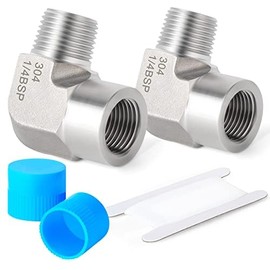 ERGAOBOY 2Pcs 1/4" BSP Female x 1/4" BSP Male Stainless Steel 90 Degree Elbow Connector SUS 304 Pipe Fittings