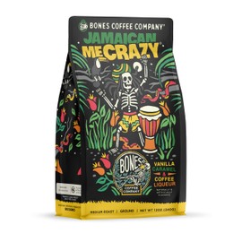 Bones Coffee Company Jamaican Me Crazy Coffee Liqueur Flavored Coffee, Medium Roast Low Acid, 12 Oz Ground