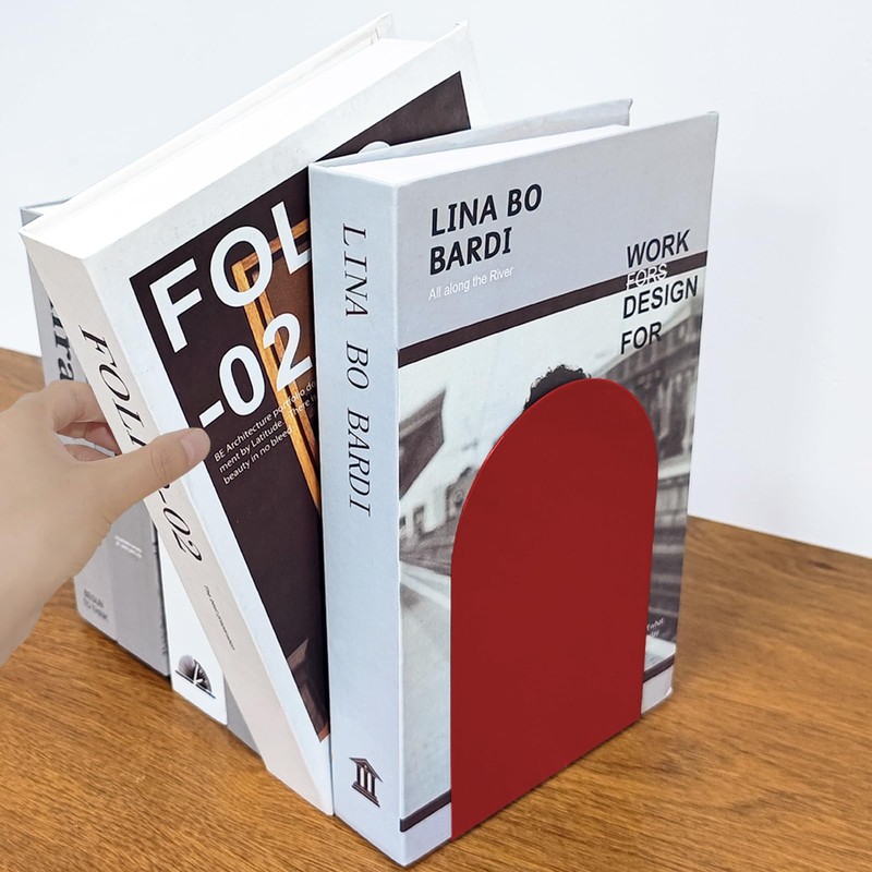 MerryNine Metal Book Ends, 4 Pack Red Bookends for Shelves,