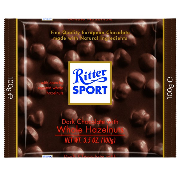 Ritter Sport, Dark Chocolate with Whole Hazelnuts (Pillow Pack), 3.5-Ounce Bars (Pack of 8)