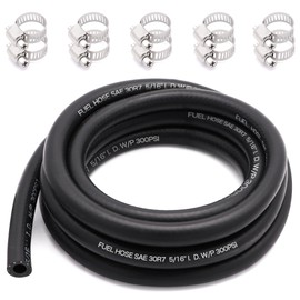 TuoLauthon ID 5/16 Inch(8mm) 10Ft NBR Rubber Fuel Hose Line SAE 30R7 300PSI with 10Pcs Stainless Steel Clamps