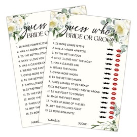 Bridal Shower Games for 25 Guests, Who Knows the Bride or Groom Bridal Game Cards, Funny Wedding Games for Rehearsal Dinner, Couples Wedding Bachelorette Engagement Party Supplies-A18