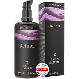 Retinol Serum 100ml - Retinol hochdosiert mit Hyaluron + BIO Aloe Vera + Niacinamide + Salicylsäure (BHA) - Falten Weg Soforteffekt, strahlende Haut - Für empfindliche Haut - Satin Naturel