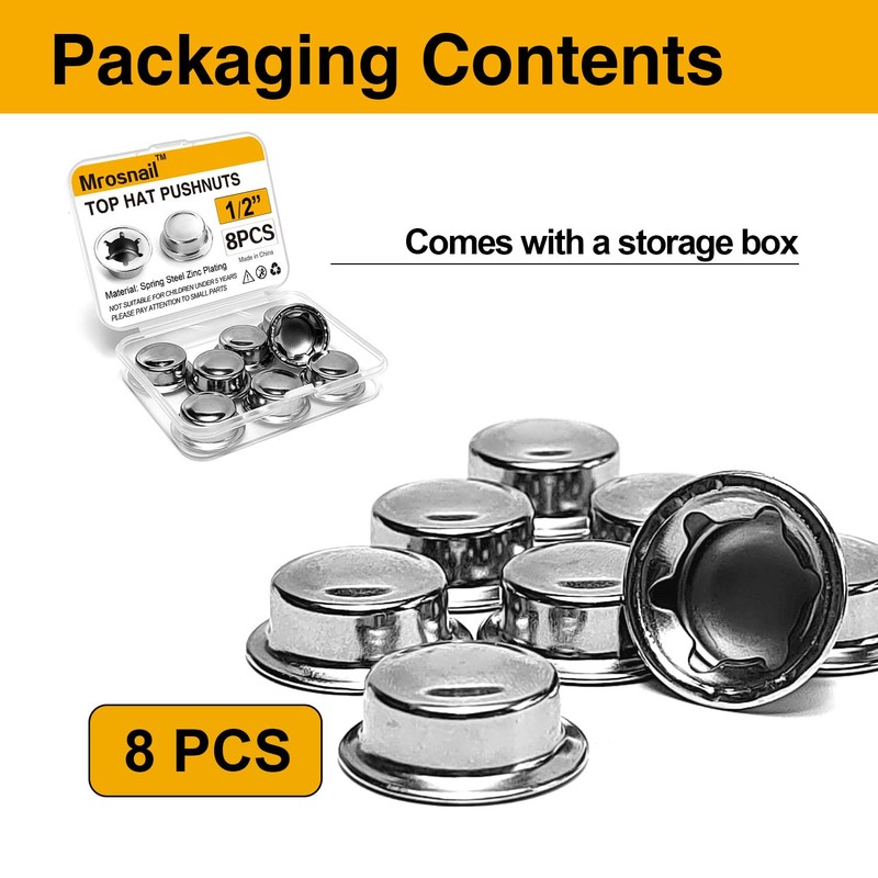 8PCS 1/2” Push Nuts Axle Cap, Push on Pushnut Spring