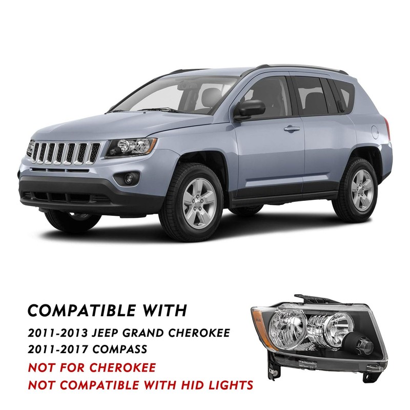 TUSDAR Halogen Headlight Assembly Set for 2011-2013 Compass/ 2011-2013 Jeep