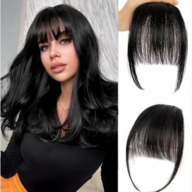 Spiferpo Clip-in Hair Bangs Extensions,with Invisible Clips Airy French and Air Bangs Thin Hair with Temple Coverage for Women Curved Bangs Easy to Style for Daily Wear (Natural Black, wispy bangs)
