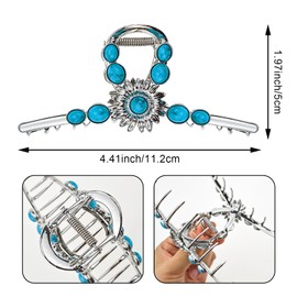 2 PACK Extra Turquoise Blue Stone Sun Hair Claw Clip, Metal Retro Style Hairpin Western Hair Clip, Nonslip Hair Accessories for Thick Hair