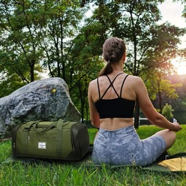 Laripwit Sports Gym Bag for Men, 40L Travel Duffle Bag with Shoe Compartment & Wet Pocket, Lightweight Duffel Bag Backpack Multipurpose Weekend Overnight Sports Holdall for Women, Green