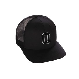 Structured Trucker Mesh Hat Custom Colors Letter O Initial Baseball Mid Profile (Black Black White Black)