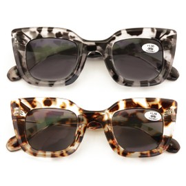 V.W.E. 2 Pairs Women Outdoor Reading Sunglasses Oversized Full Lens Readers Square Cateye (1 Grey 1 Brown, 1.00, x)