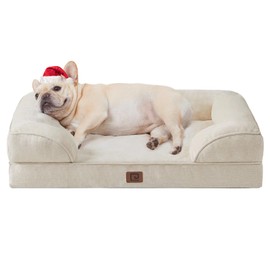 EHEYCIGA Orthopedic Dog Bed for Small Dogs, Waterproof Memory Foam Small Dog Beds with Sides, Non-Slip Bottom and Egg-Crate Foam Medium Pet Couch Bed with Washable Removable Cover, Beige