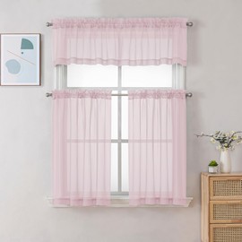 Gwine - Cenefas de color rosa rubor para ventanas, cortinas pequeñas con bolsillo para barra de filtrado de luz, cortina transparente suave para baño, lavadero, sótano, 42 unidades de ancho x 14