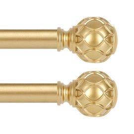 TANGWIN 2 Pack Gold Curtain Rods for Windows 48 to 84 Inch(4-7ft),1 Inch Adjustable Curtain Rod,Heavy Duty Curtain Rods,Netted Texture Finials Drapery Rods,Single Window Curtain Rod 36-88",Brass Gold