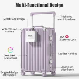 ROPLUS Aluminium Frame Checked-Luggage with Smooth Jelly Wheels, Hardside Zipperless Rolling Suitcase with TSA Lock (Purple, 24-Inch)