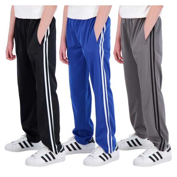 Real Essentials 3 Pack: Boys Active Tricot Sweatpants Track Pant Basketball Athletic Fashion Teen Sweat Pants Soccer Casual Girls Lounge Open Bottom Fleece Tiro Activewear Training -Set 2,XL (18-20)