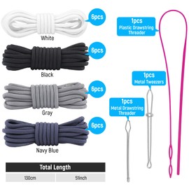 HOIRIX 24 Pcs Drawstring Cords Replacement Kit with Easy Threader - Perfect for Sweatpants,Hoodies & More (Mix Color)