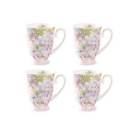 Gracie Bone China Peony Mist Footed Mugs, Set of 4 (Pink)