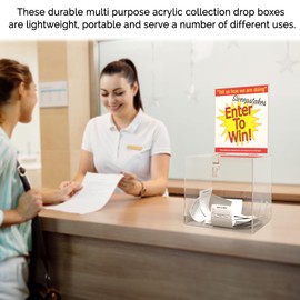 Marketing Holders 12 Inch Locking Ballot Box with Removable 8.5" x 11" Header Sign Holder Clear Acrylic Cube Suggestion Bin