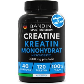 Bandini® Micronised Creatine Monohydrate, 120 Tablets with 3000 mg Per Serving - Training, Fitness and Pre-Workout Supplement - 100% Vegan - 100% Pure